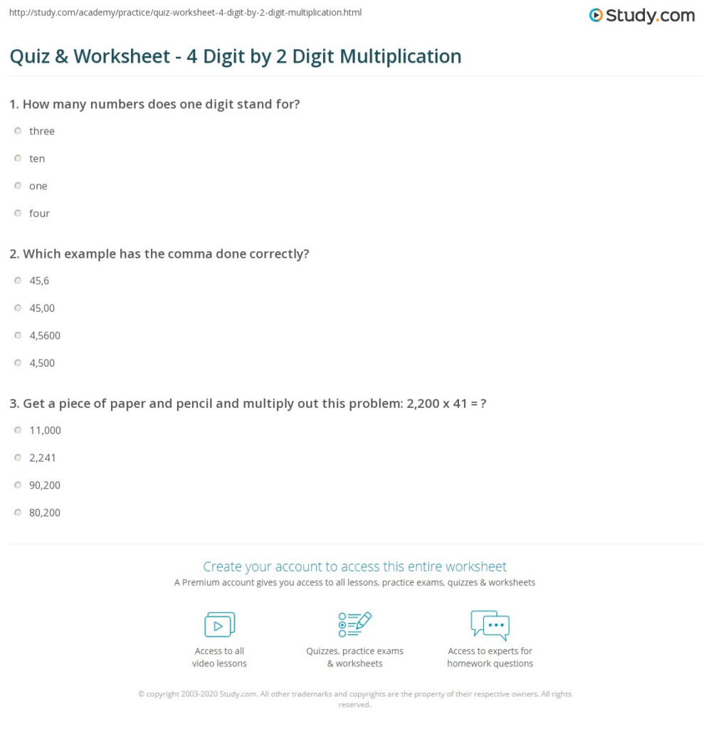 Quiz &amp; Worksheet - 4 Digit2 Digit Multiplication | Study in Multiplication Worksheets 4 Digit By 1 Digit