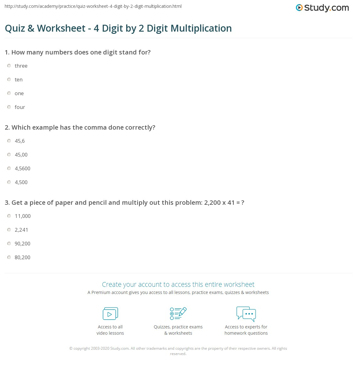 Quiz &amp;amp; Worksheet - 4 Digit2 Digit Multiplication | Study in Multiplication Worksheets 4 Digit By 1 Digit