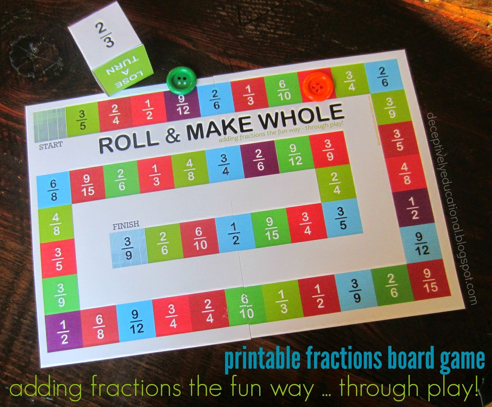 Roll And Make Whole (Adding Fractions Board Game pertaining to Printable Multiplication Board Games For 3Rd Grade