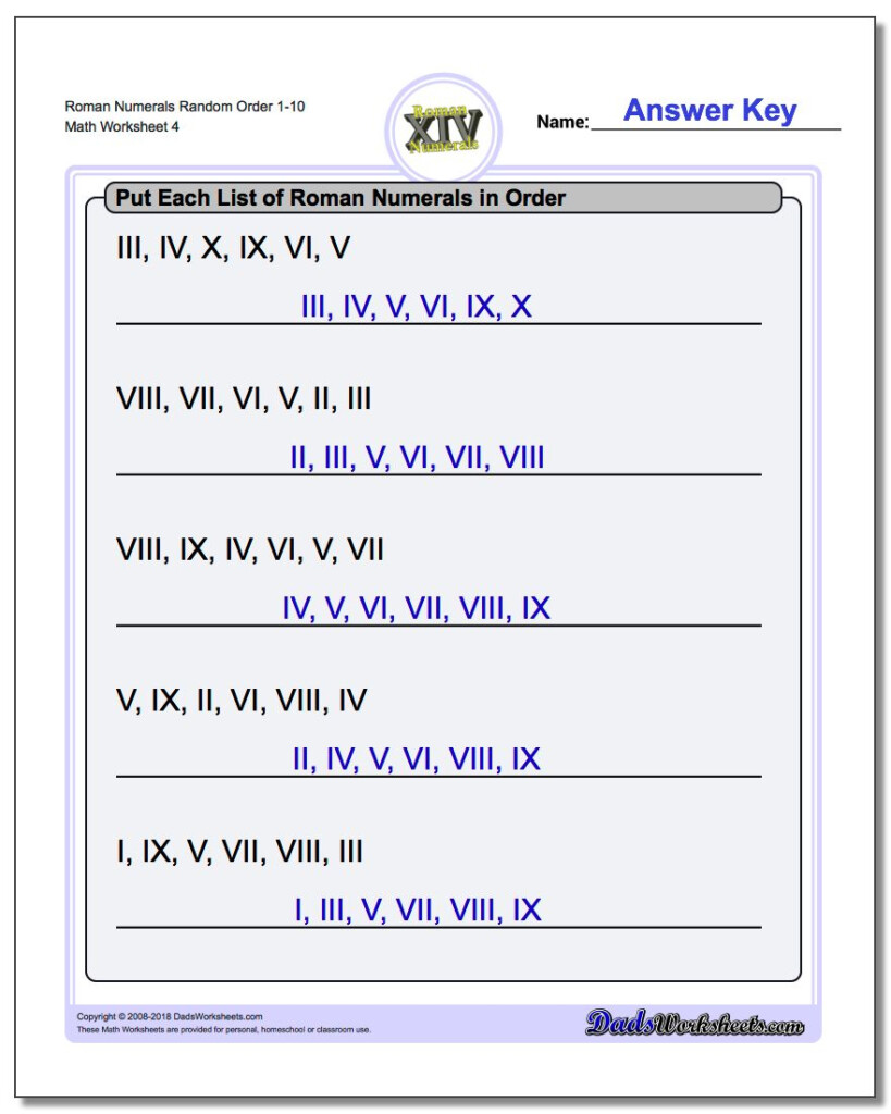 Roman Numeral Ordering (Random) With Regard To Multiplication Worksheets Random Order