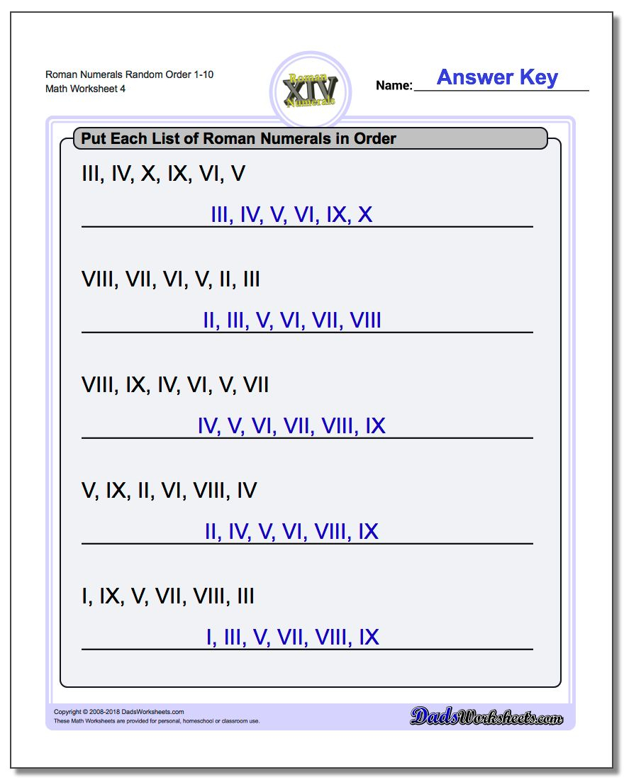 Roman Numeral Ordering (Random) with regard to Multiplication Worksheets Random Order