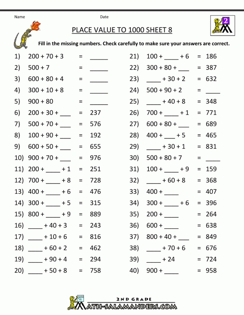 Second Grade Math Worksheets Place Value To 1000 8.gif (1000 With Regard To Multiplication Worksheets Printable Grade 8