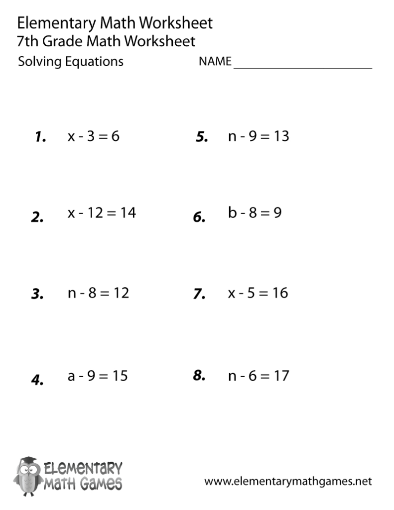 Seventh Grade Solving Equations Worksheet Printable Within Free Printable Multiplication Worksheets 7Th Grade Seventh Grade Solving Equations Worksheet Printable Within Free Printable Multiplication Worksheets 7Th Grade