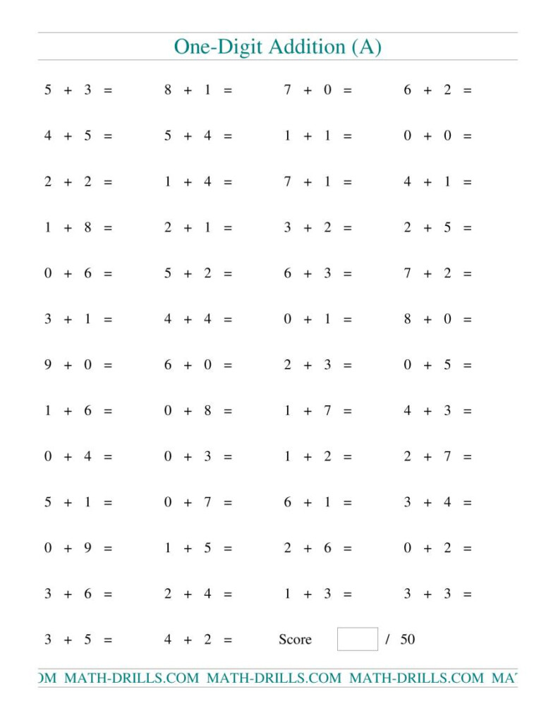 Single Digit Addition 50 Horizontal Questions (A) Pertaining To Printable Multiplication Test 50 Questions Single Digit Addition 50 Horizontal Questions (A) Pertaining To Printable Multiplication Test 50 Questions