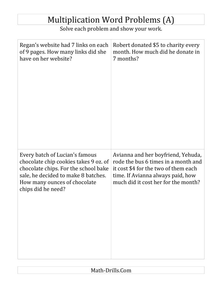 Single-Step Multiplication Word Problems Up To 10 X 10 (A) inside Worksheets On Multiplication Word Problems For Grade 4