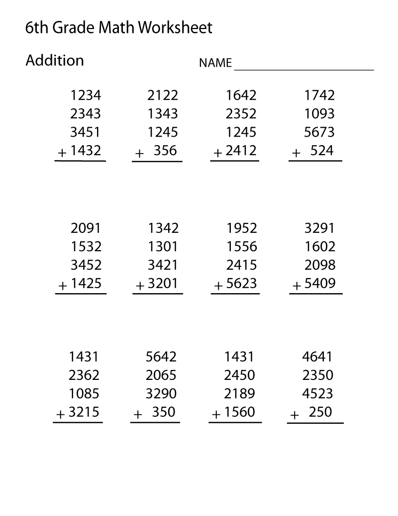 Sixth Grade Math Addition Worksheets | K5 Worksheets | Pre with Printable Multiplication Worksheets 6Th Grade