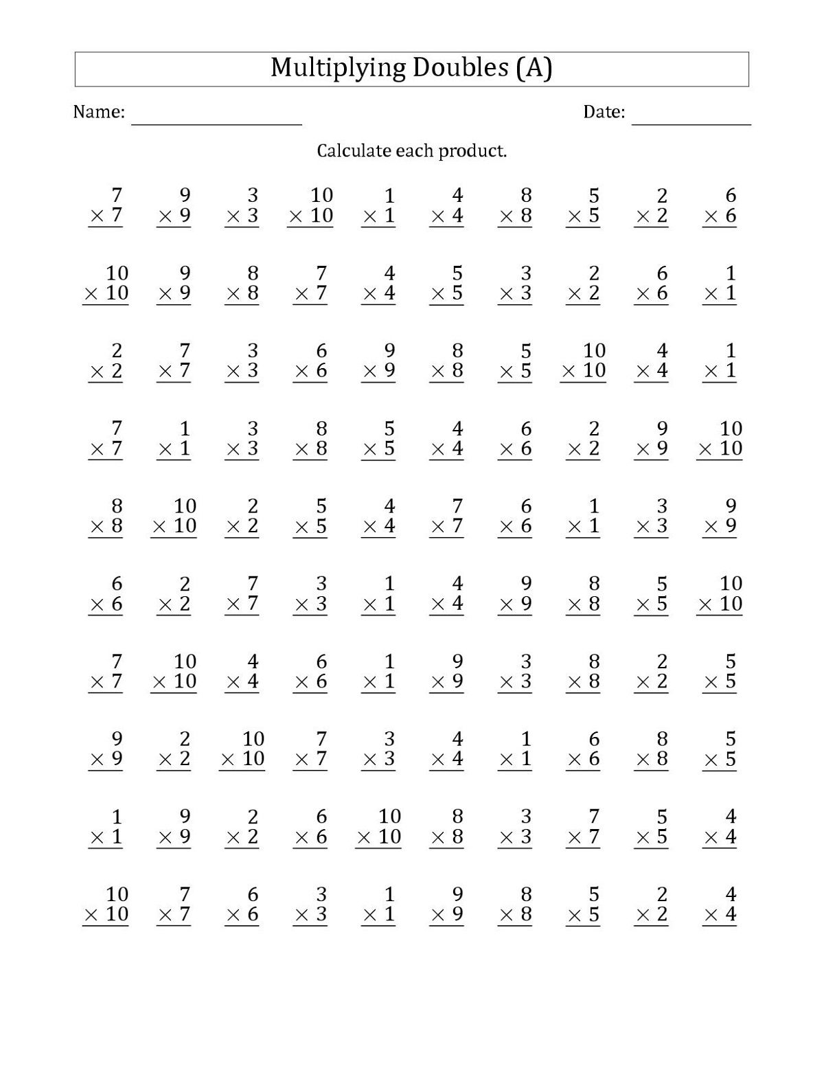Sixth Grade Multiplying Doubles Math Worksheets | K5 within Connect 4 Multiplication Printable