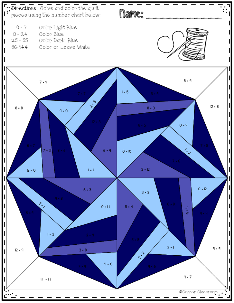 Snowflake Quilts Colorcode For Multiplication Facts Up With Regard To Multiplication Worksheets Up To 12X12