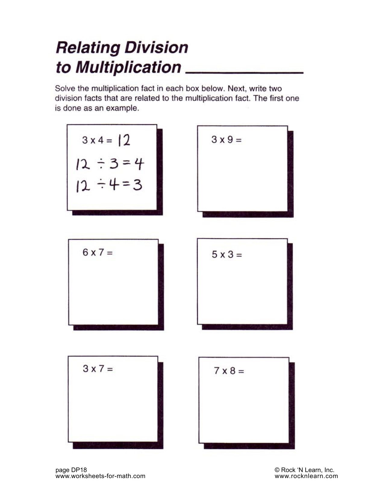 Solve The Multiplication Fact In Each Box. Next Write 2 within Worksheets Relating Multiplication And Division