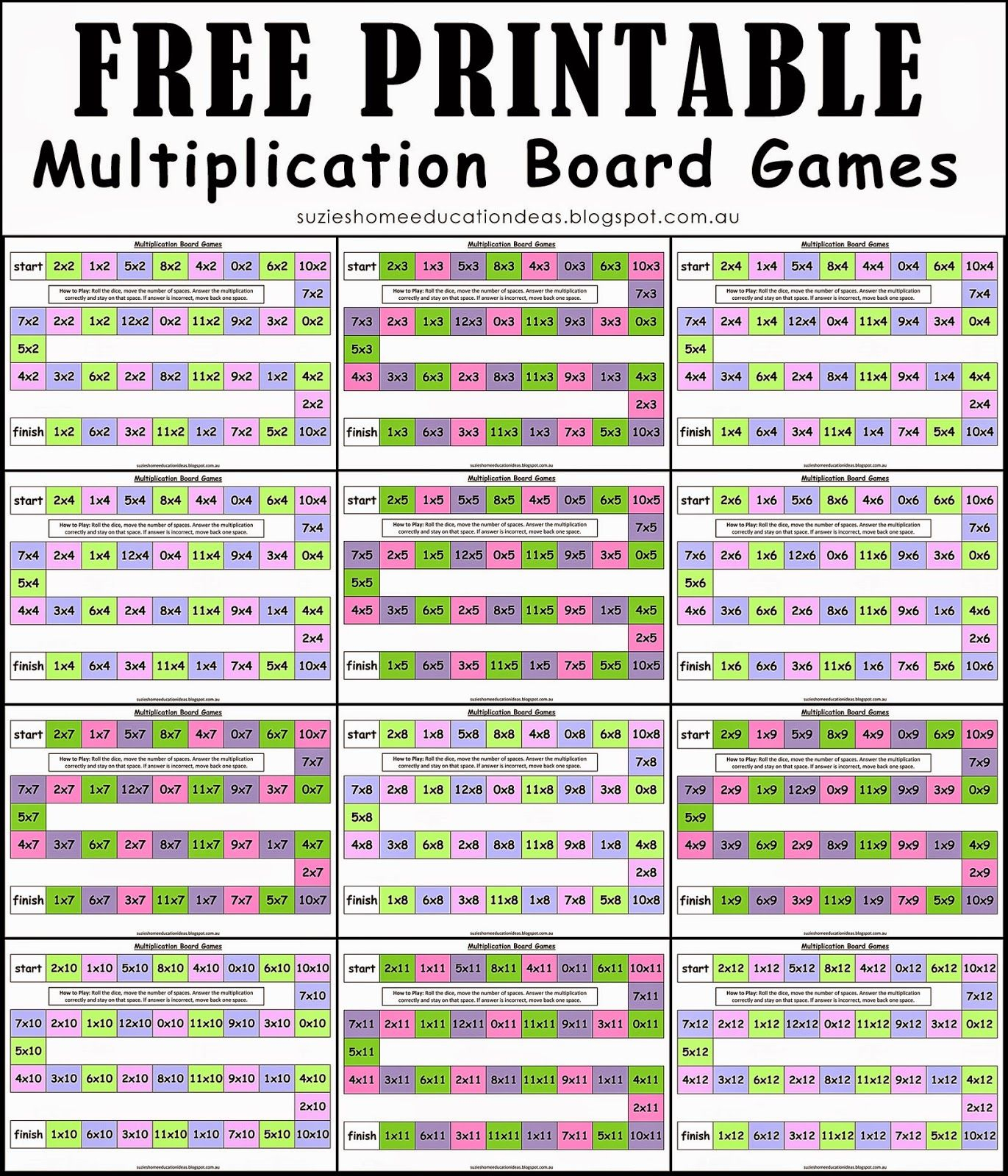 Suzie&amp;#039;s Home Education Ideas | Multiplication, Math Board for Printable Multiplication Board Games For 3Rd Grade