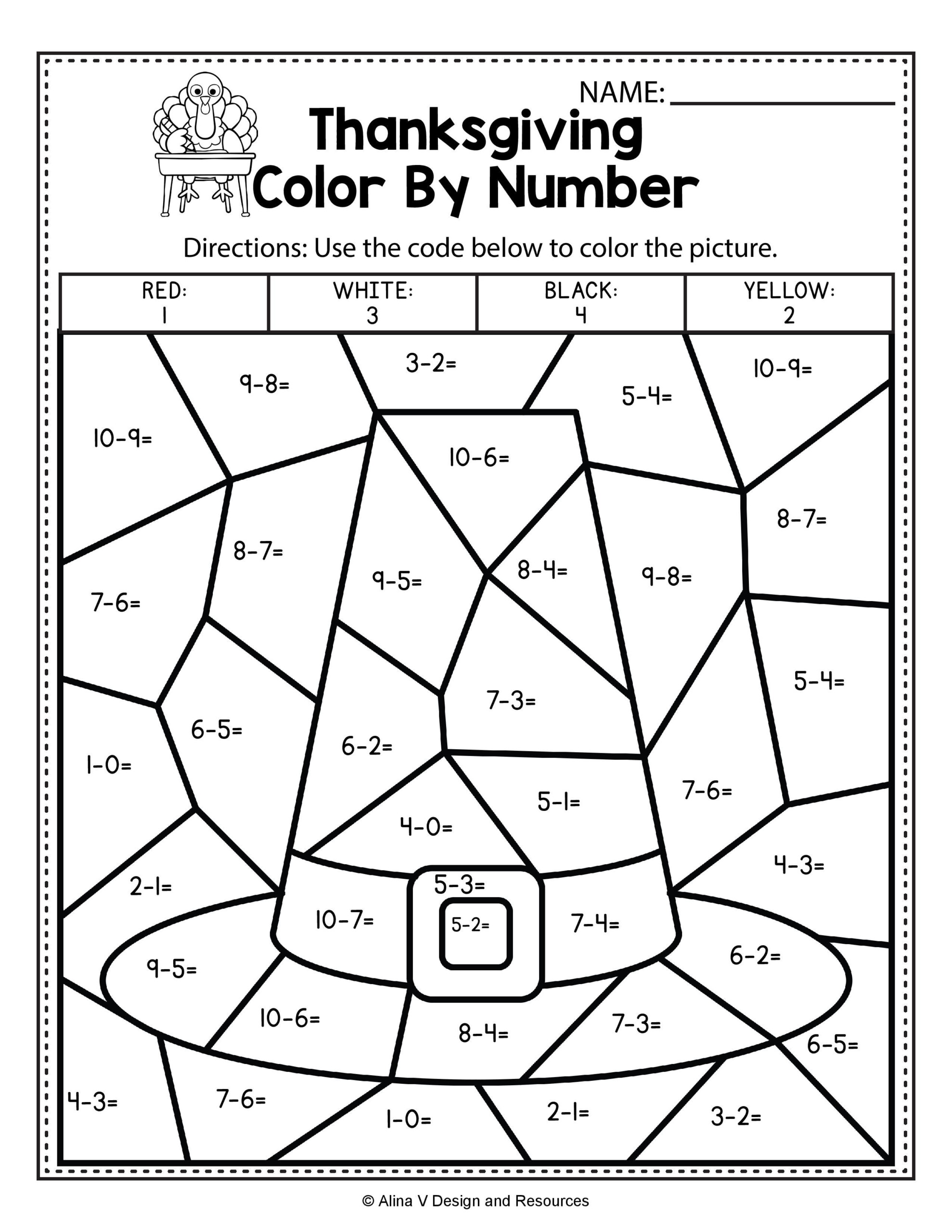 Thanksgiving Colornumber - Subtraction Math Worksheets pertaining to Printable Multiplication Worksheets Color By Number