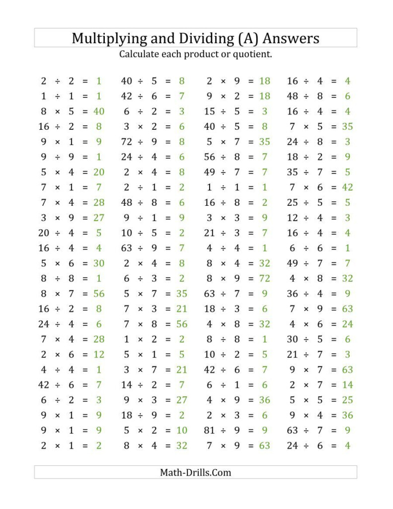 The 100 Horizontal Multiplication/division Questions (Facts In Printable Multiplication Chart 1 9 The 100 Horizontal Multiplication/division Questions (Facts In Printable Multiplication Chart 1 9