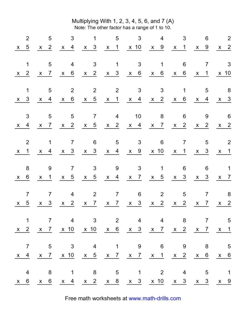 The 100 Vertical Questions Multiplication Facts 1 7 Throughout Printable Multiplication Worksheets 7S The 100 Vertical Questions Multiplication Facts 1 7 Throughout Printable Multiplication Worksheets 7S
