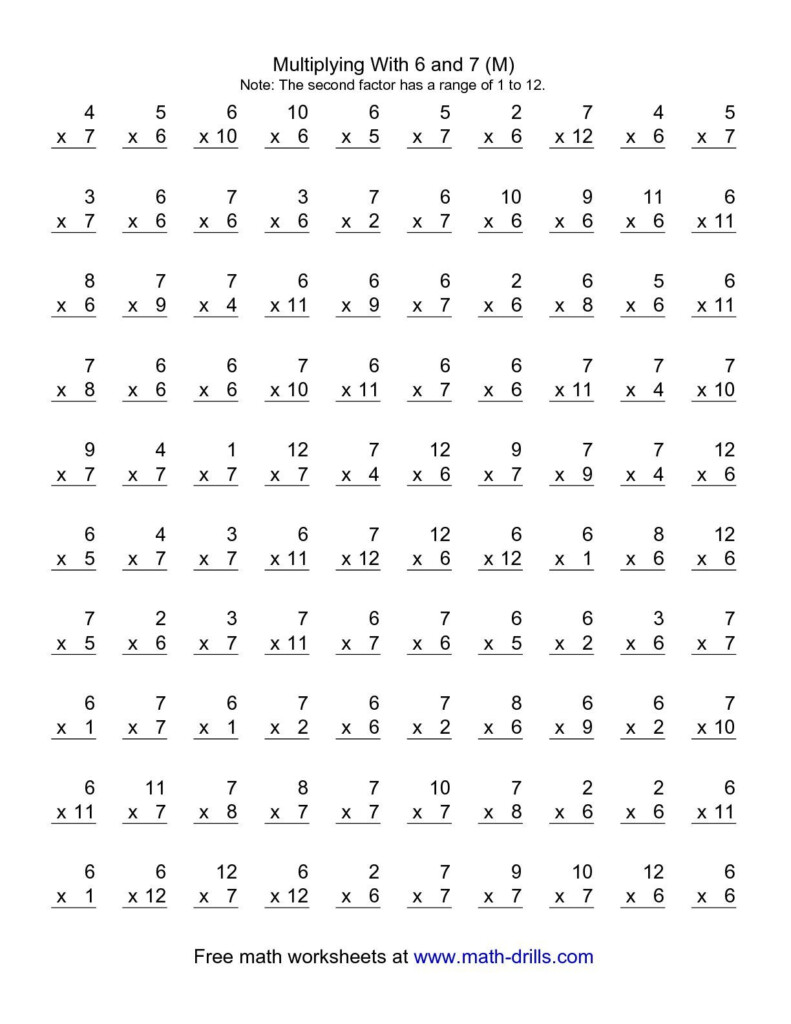 The 100 Vertical Questions    Multiplication Facts    6 7 Throughout Multiplication Worksheets Education.com