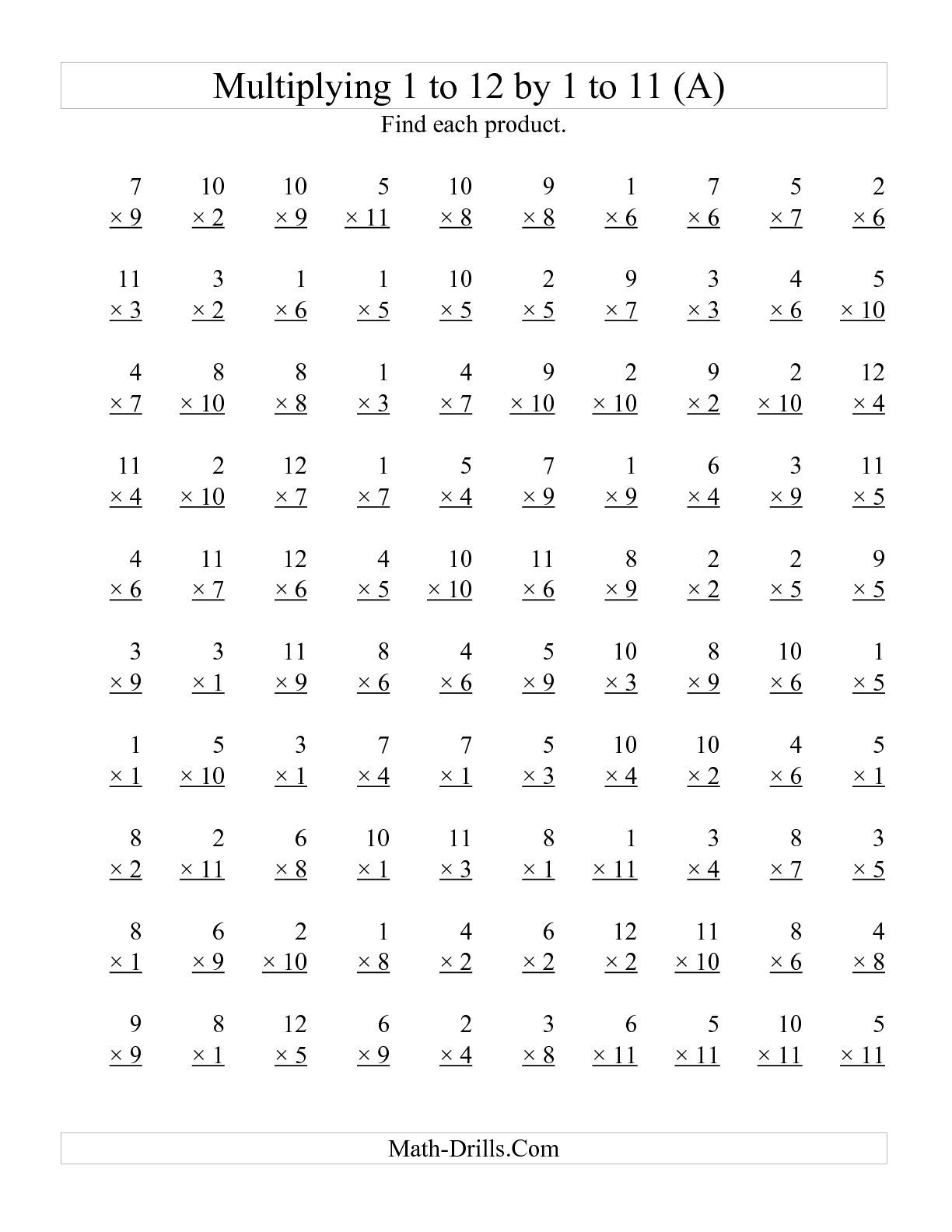 The 100 Vertical Questions -- Multiplying 1 To 121 To 11 for Printable Multiplication By 12