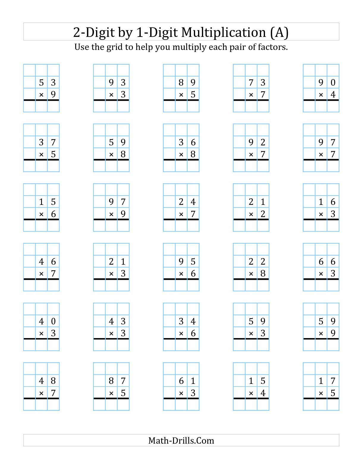 The 2-Digit1-Digit Multiplication With Grid Support (A inside Worksheets Multiplication 2 Digit By 1 Digit
