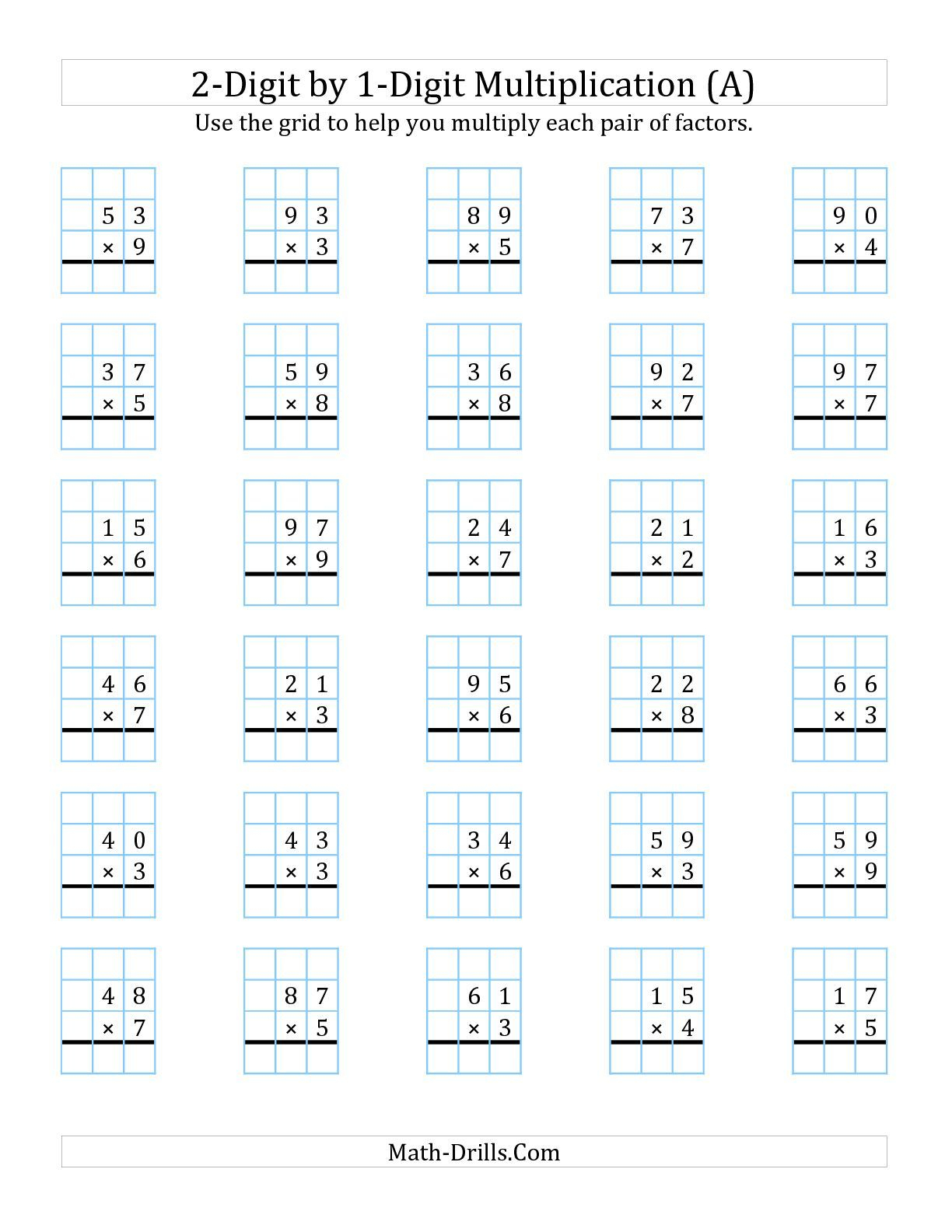 The 2-Digit1-Digit Multiplication With Grid Support (A inside Worksheets Multiplication 2 Digit By 1 Digit The 2-Digit1-Digit Multiplication With Grid Support (A inside Worksheets Multiplication 2 Digit By 1 Digit