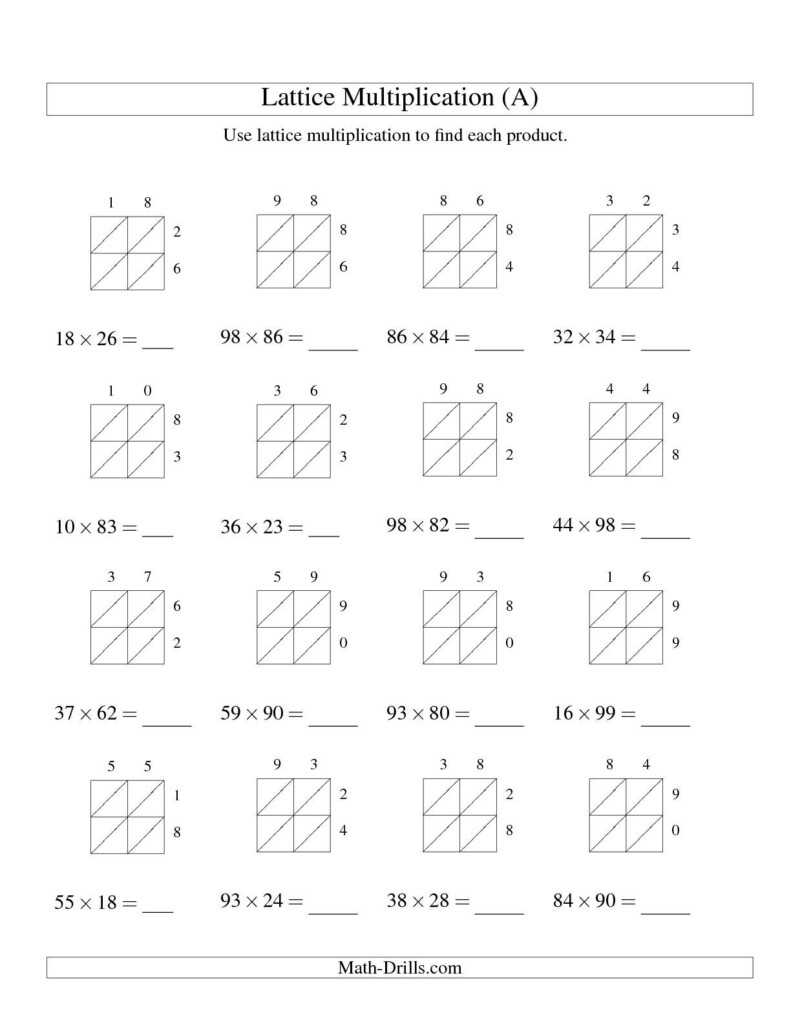 The 2-Digit2-Digit Lattice Multiplication (A) Math for Printable Lattice Multiplication Grids