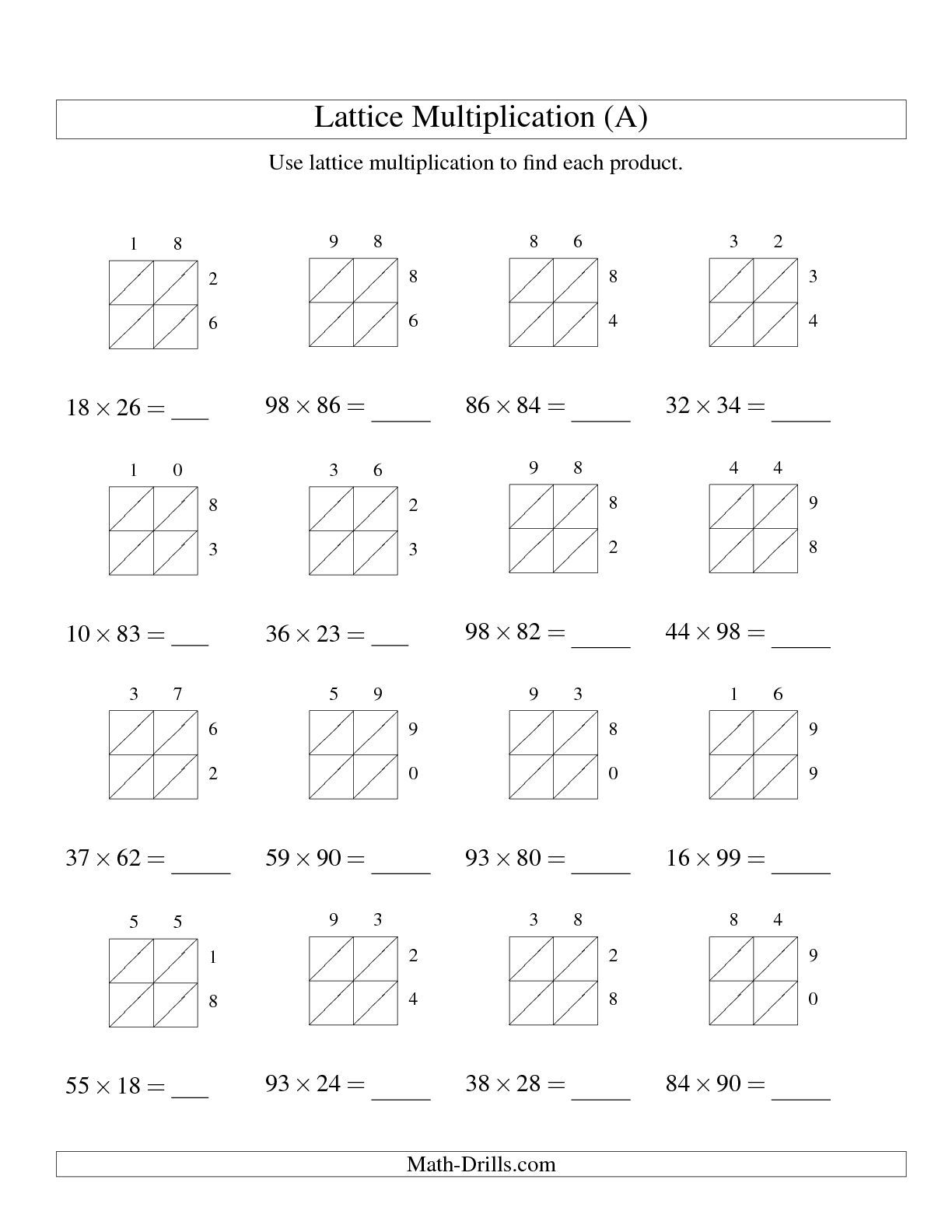 The 2-Digit2-Digit Lattice Multiplication (A) Math for Printable Lattice Multiplication Grids