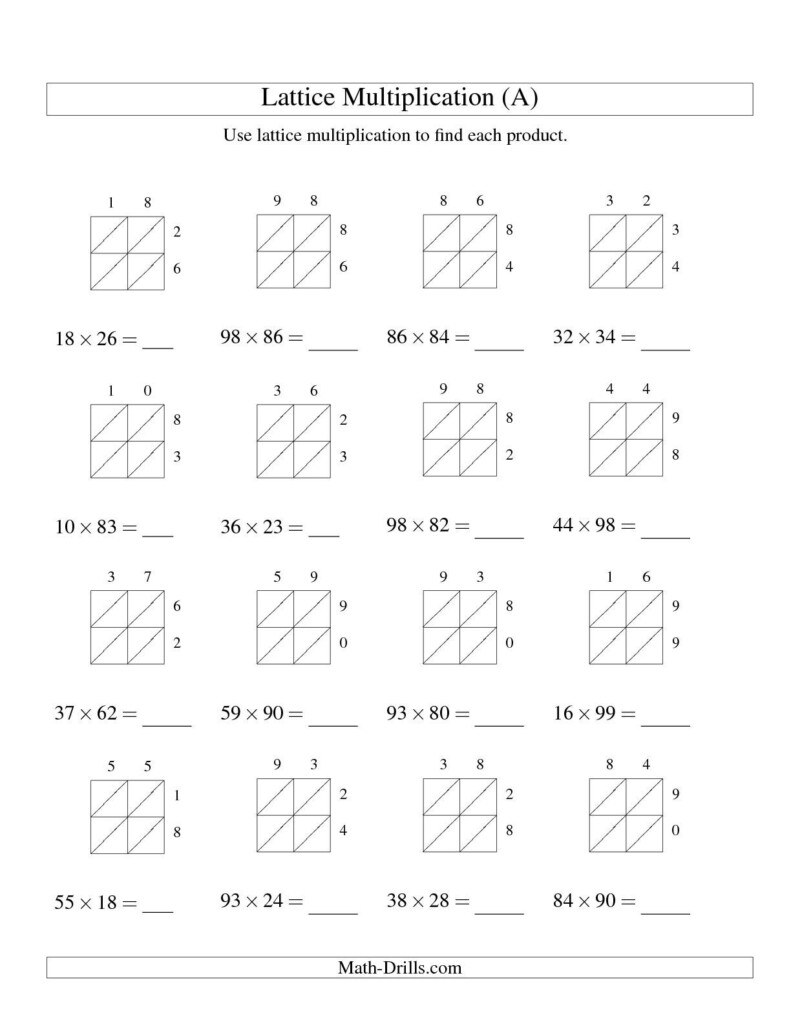 The 2 Digit2 Digit Lattice Multiplication (A) Math Intended For Printable Lattice Multiplication Worksheets