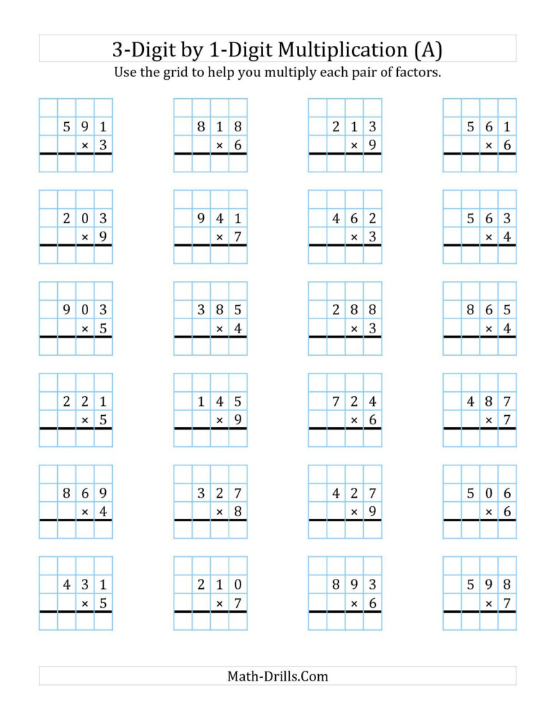 The 3 Digit1 Digit Multiplication With Grid Support (A Pertaining To Multiplication Worksheets 3 Digit By 1 Digit The 3 Digit1 Digit Multiplication With Grid Support (A Pertaining To Multiplication Worksheets 3 Digit By 1 Digit