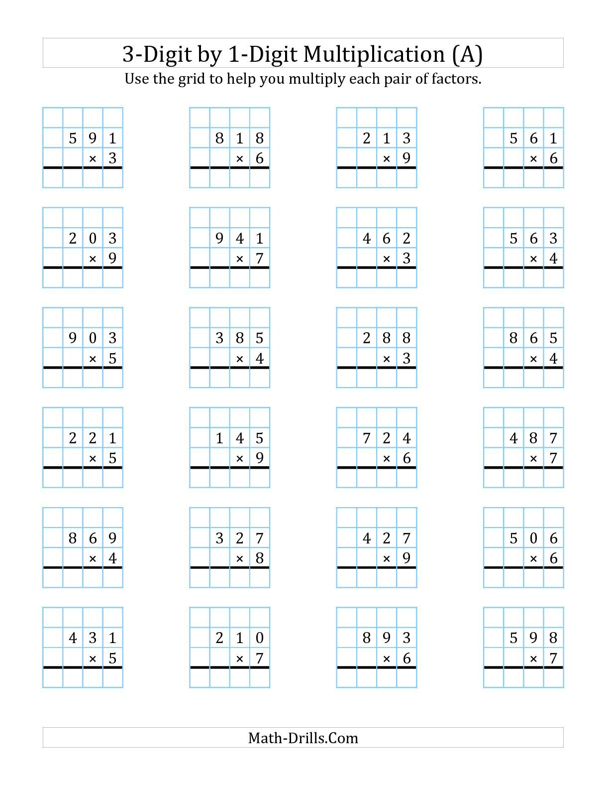 The 3-Digit1-Digit Multiplication With Grid Support (A pertaining to Multiplication Worksheets 3 Digit By 1 Digit