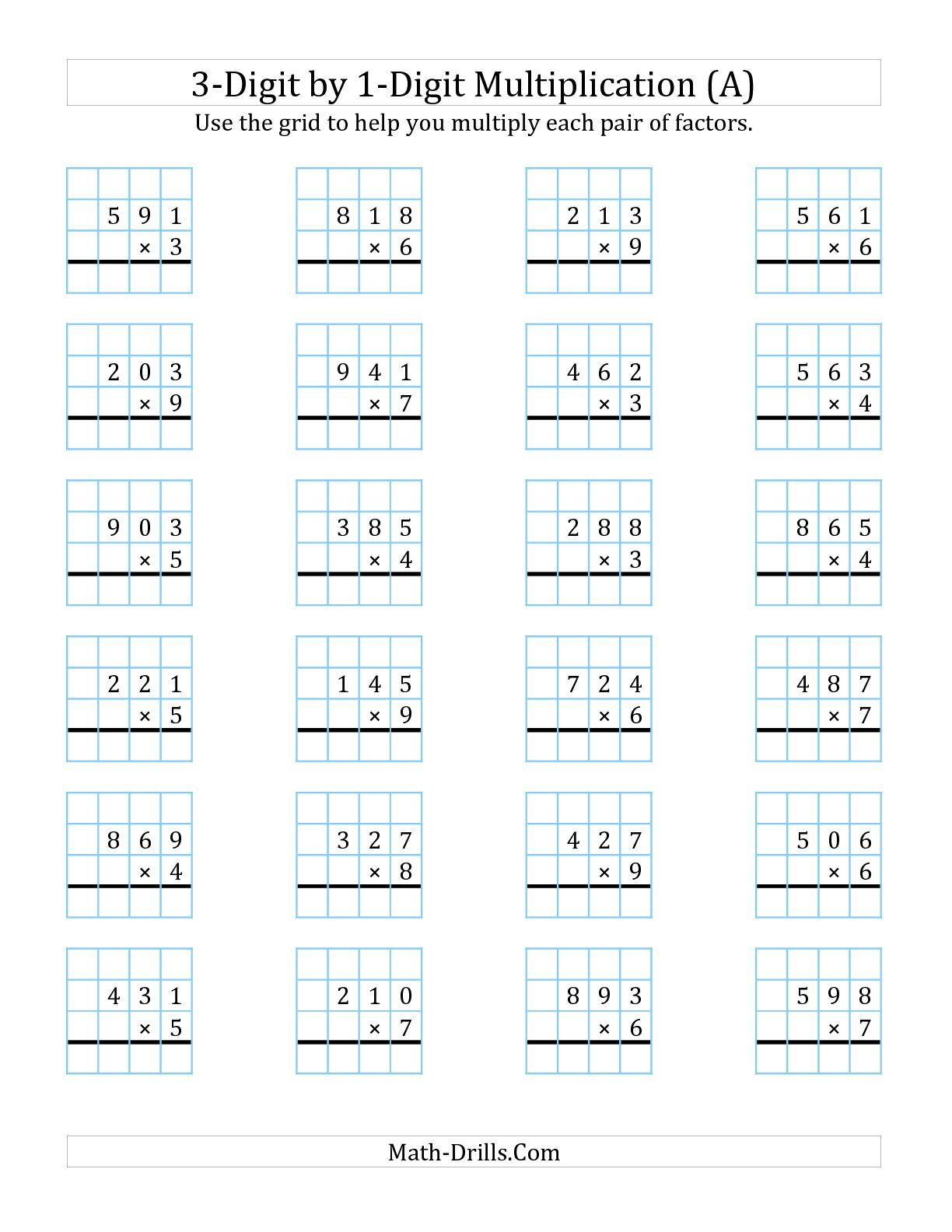 The 3-Digit1-Digit Multiplication With Grid Support (A pertaining to Multiplication Worksheets 3 Digit By 1 Digit The 3-Digit1-Digit Multiplication With Grid Support (A pertaining to Multiplication Worksheets 3 Digit By 1 Digit