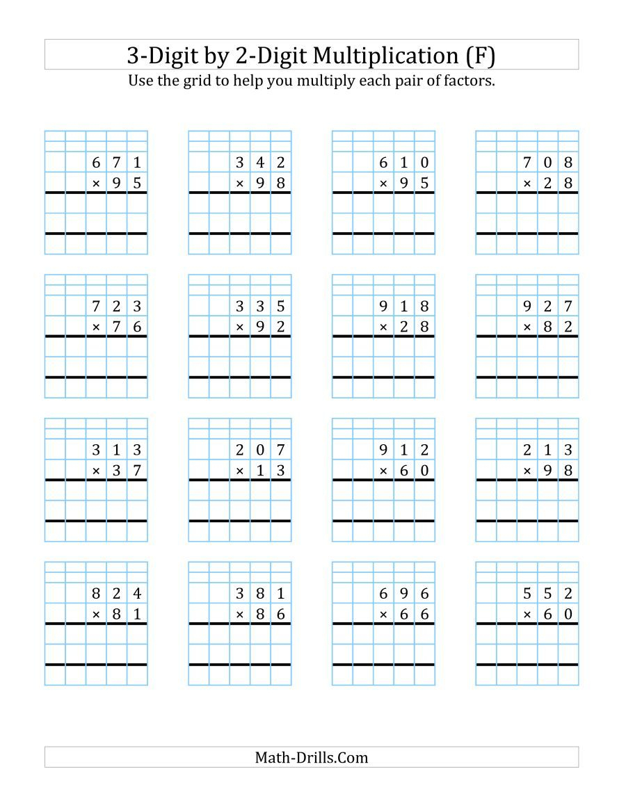 The 3-Digit2-Digit Multiplication With Grid Support (F inside Multiplication Worksheets 3 Digit