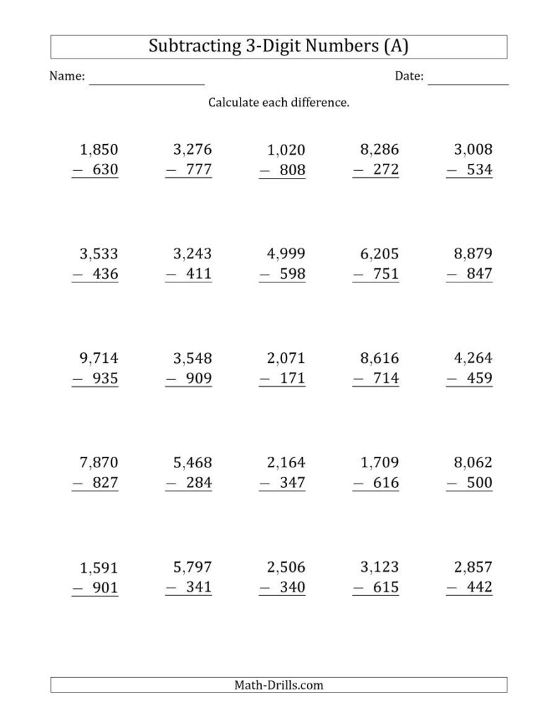 The 4 Digit Minus 3 Digit Subtraction With Comma Separated Pertaining To Multiplication Worksheets 4 Digit By 3 Digit The 4 Digit Minus 3 Digit Subtraction With Comma Separated Pertaining To Multiplication Worksheets 4 Digit By 3 Digit