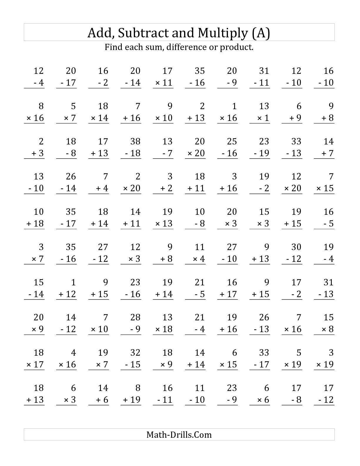 The Adding, Subtracting And Multiplying With Facts From 1 To with regard to Multiplication Worksheets Kumon