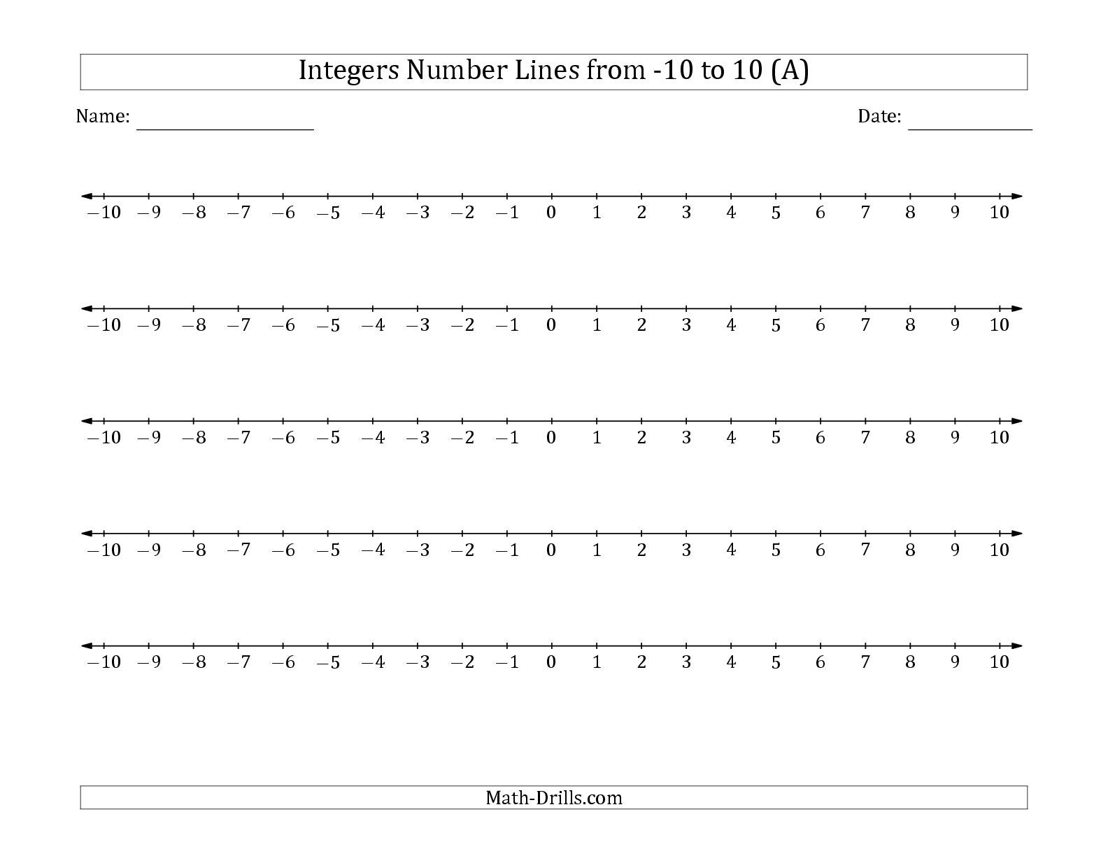 The Integers Number Lines From -10 To 10 Math Worksheet From pertaining to Multiplication Worksheets Number Line The Integers Number Lines From -10 To 10 Math Worksheet From pertaining to Multiplication Worksheets Number Line
