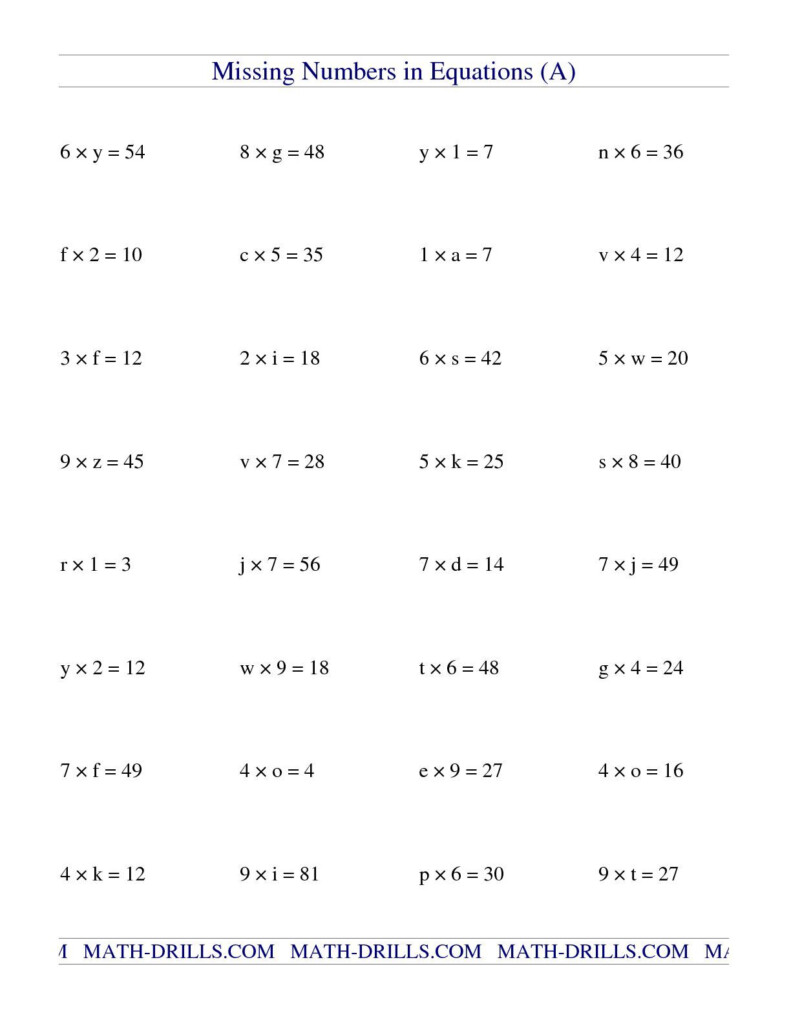 The Missing Numbers In Equations (Variables In Multiplication Worksheets Ks3 The Missing Numbers In Equations (Variables In Multiplication Worksheets Ks3