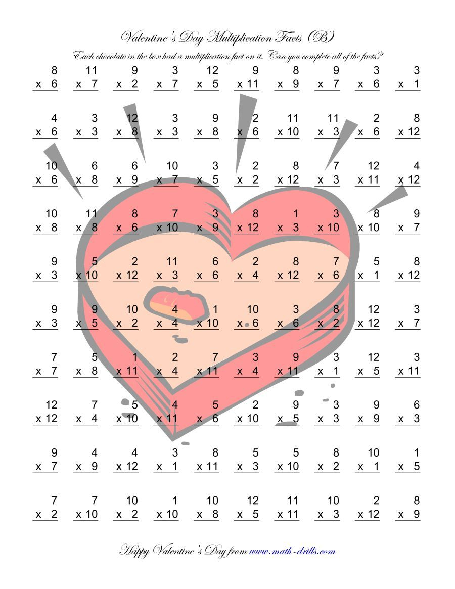 The Multiplication Facts To 144 (B) Math Worksheet From The pertaining to Multiplication Worksheets Valentines