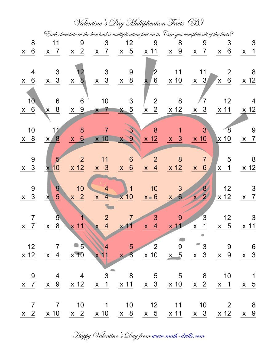 The Multiplication Facts To 144 (B) Math Worksheet From The pertaining to Multiplication Worksheets Valentines The Multiplication Facts To 144 (B) Math Worksheet From The pertaining to Multiplication Worksheets Valentines