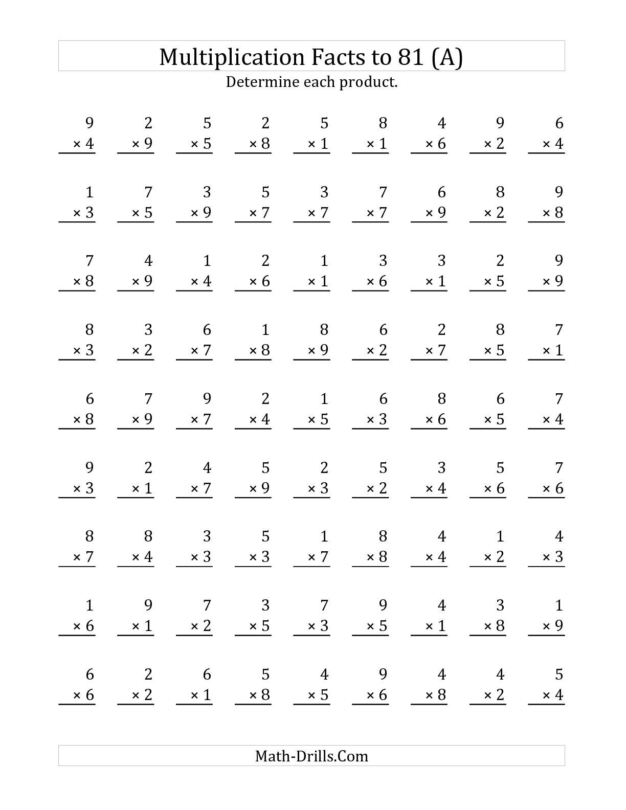 The Multiplication Facts To 81 (A) Math Worksheet From The in Printable Multiplication Sheets 4's The Multiplication Facts To 81 (A) Math Worksheet From The in Printable Multiplication Sheets 4's