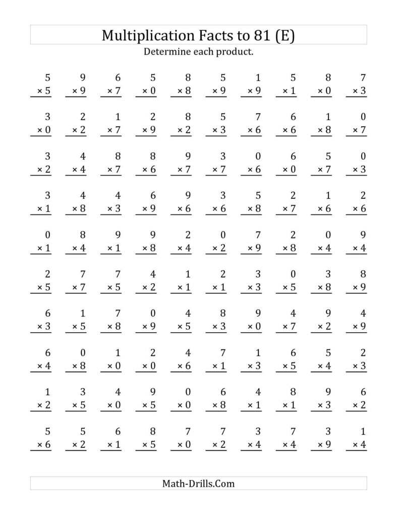 The Multiplication Facts To 81 Including Zeros (100 Per Page For Printable Multiplication Facts Practice The Multiplication Facts To 81 Including Zeros (100 Per Page For Printable Multiplication Facts Practice