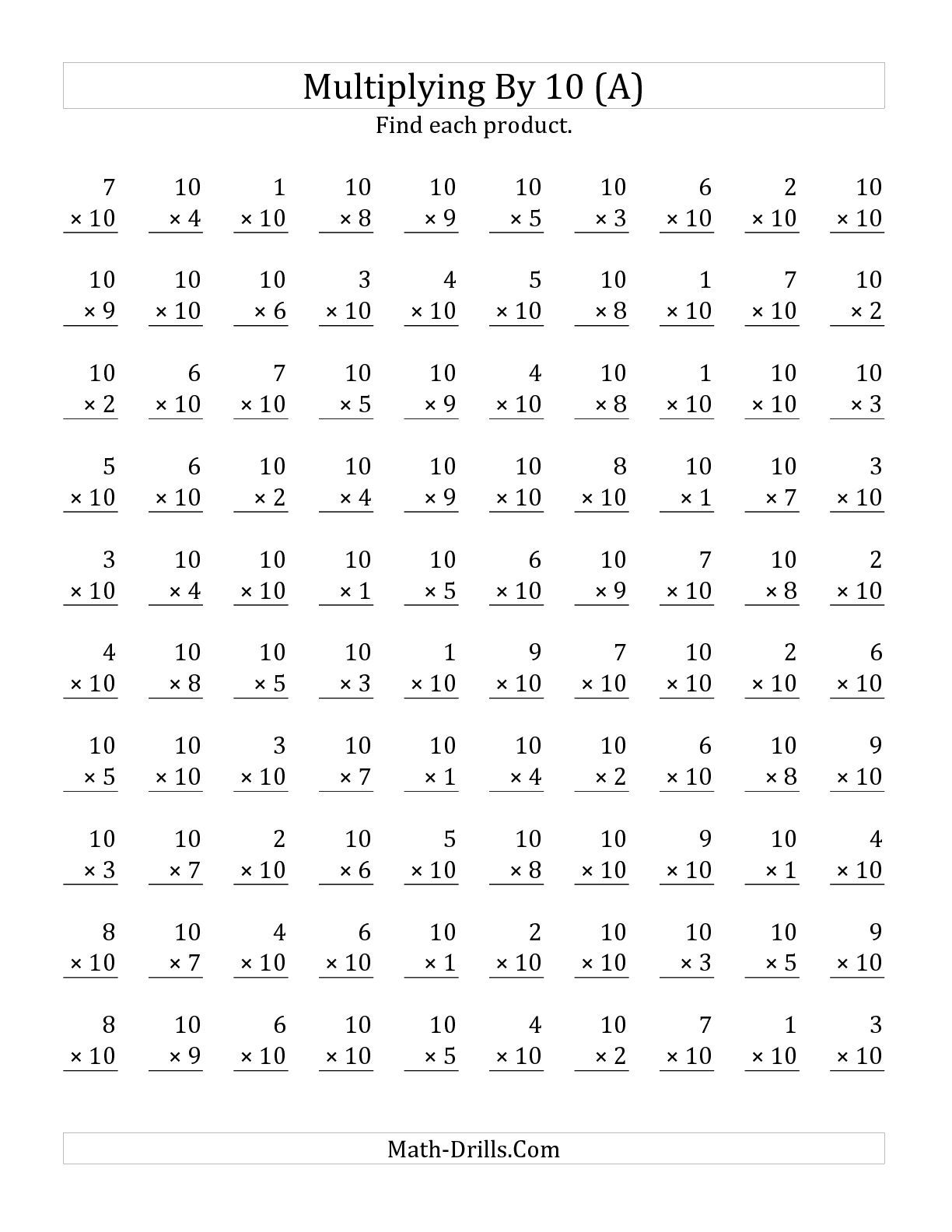 The Multiplying (1 To 10)10 (A) Math Worksheet From The regarding Multiplication Worksheets X4