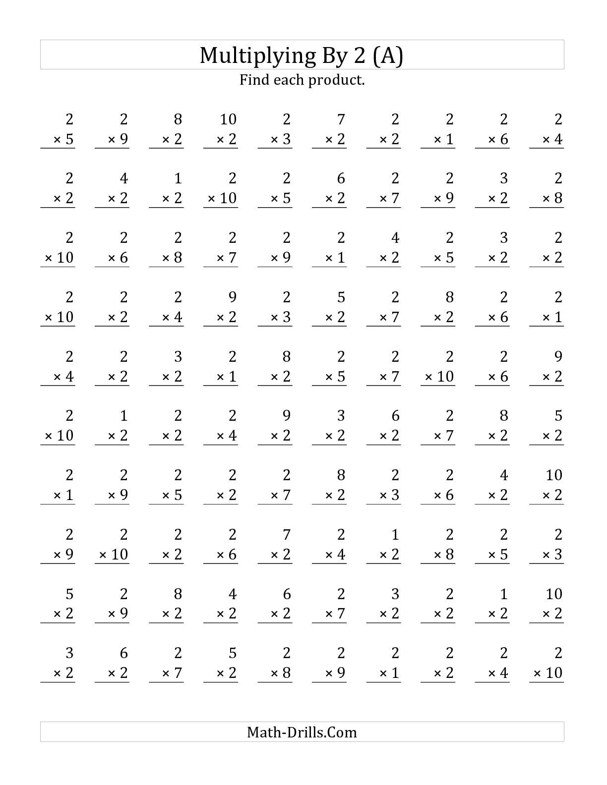 The Multiplying (1 To 10)2 (A) Math Worksheet From The intended for Printable Multiplication 2's