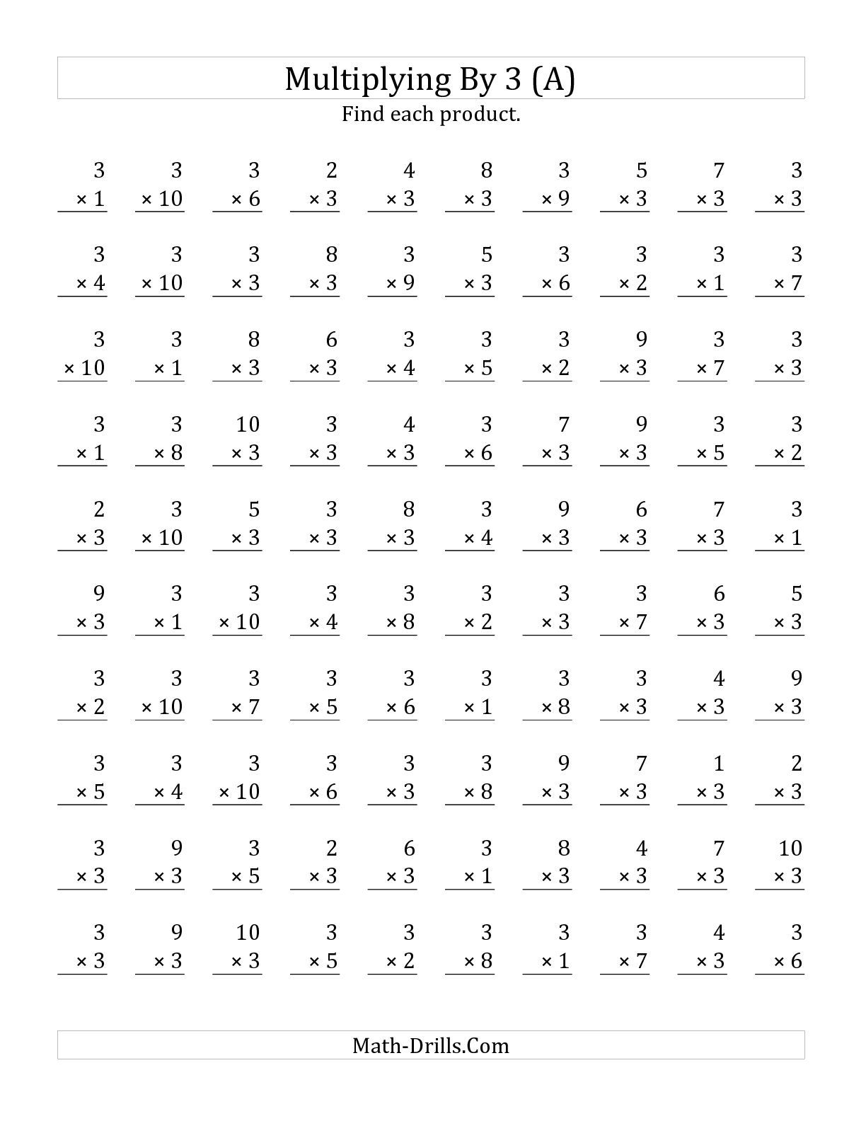 The Multiplying (1 To 10)3 (A) Math Worksheet From The pertaining to Printable Multiplication Worksheet 0 And 1