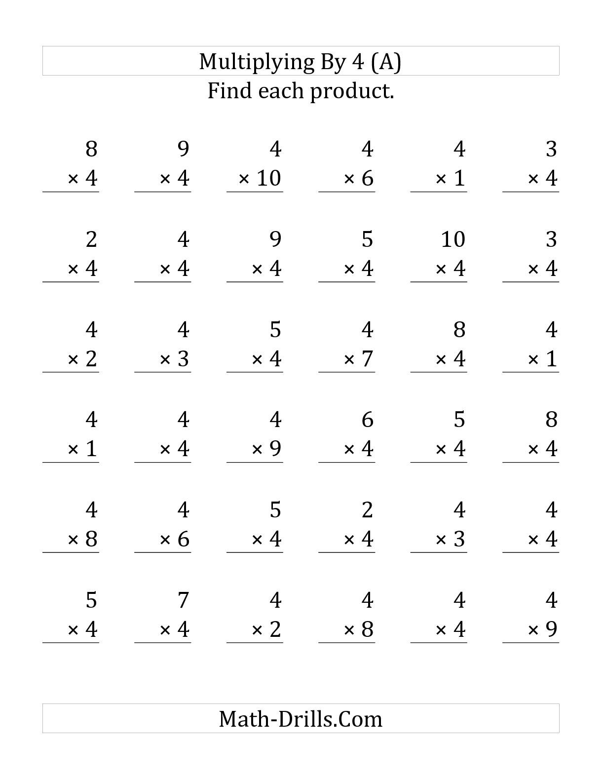 Fours Multiplication Facts Worksheet