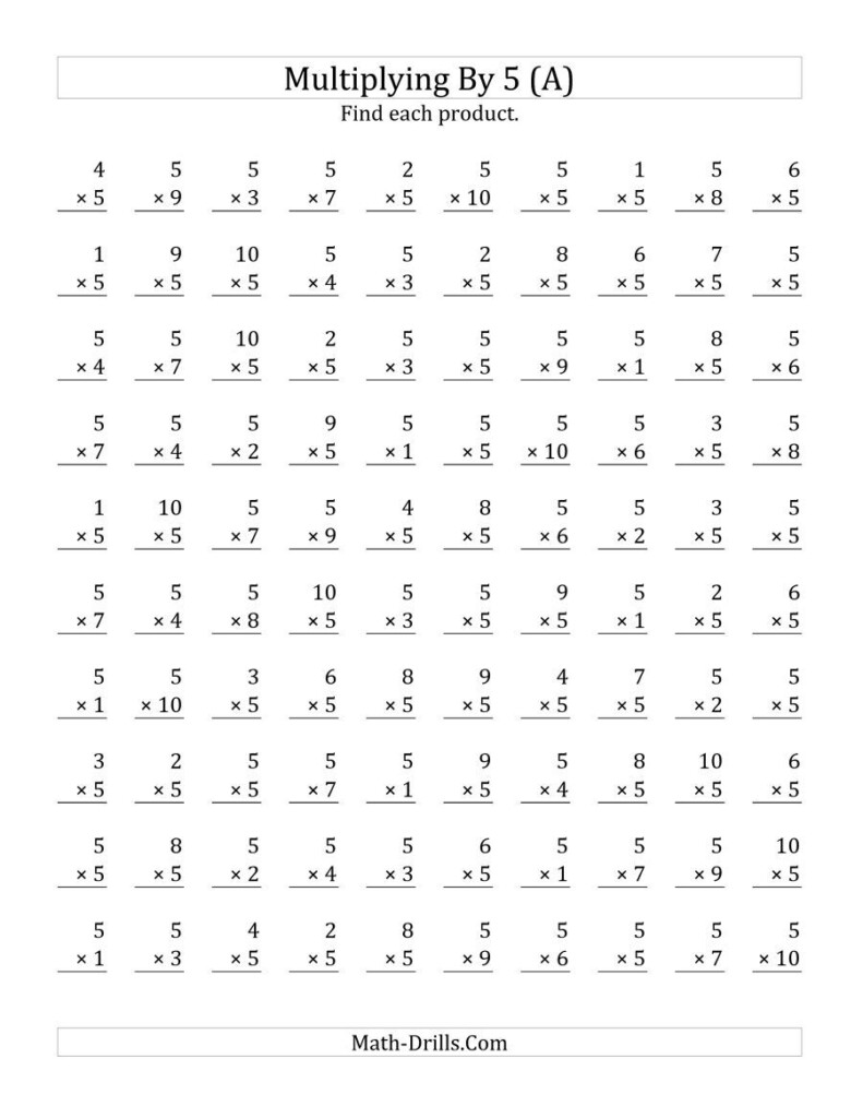 The Multiplying (1 To 10)5 (A) Math Worksheet From The In Multiplication Worksheets 5 And 10 The Multiplying (1 To 10)5 (A) Math Worksheet From The In Multiplication Worksheets 5 And 10
