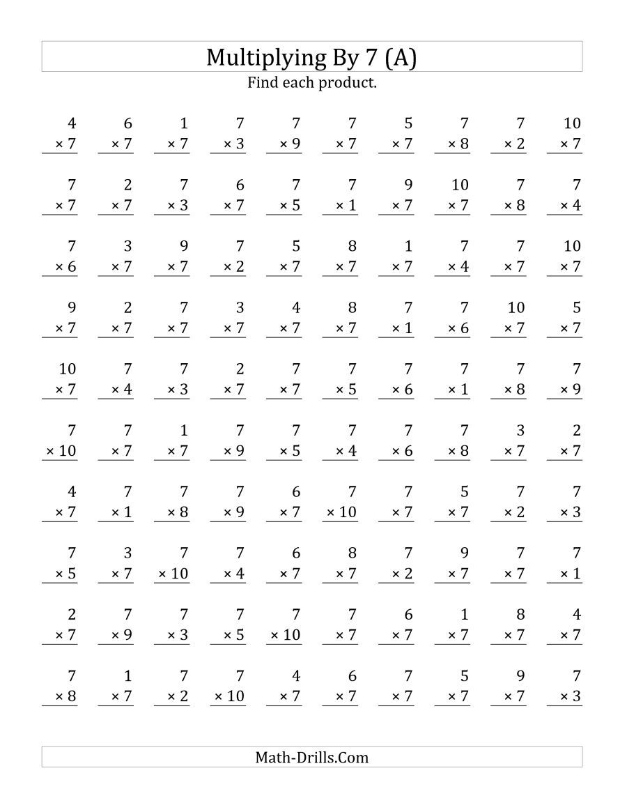 The Multiplying (1 To 10)7 (A) Math Worksheet From The intended for Multiplication Worksheets X7
