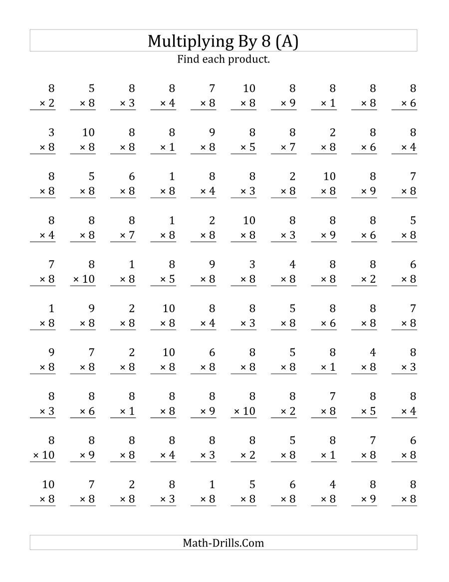 The Multiplying (1 To 10)8 (A) Math Worksheet From The in Worksheets On Multiplication The Multiplying (1 To 10)8 (A) Math Worksheet From The in Worksheets On Multiplication