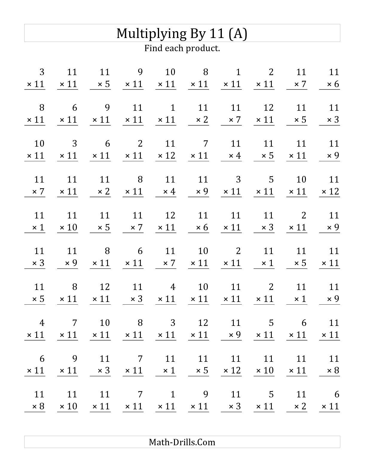 The Multiplying 1 To 1211 (A) Math Worksheet From The regarding Printable Multiplication By 11