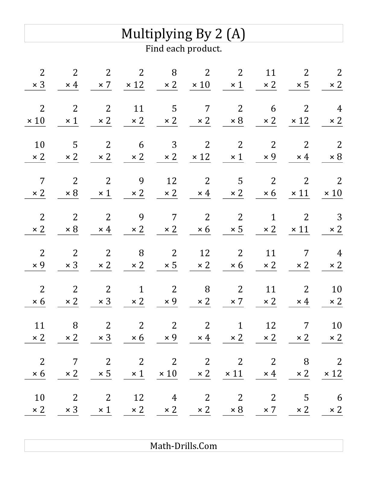 The Multiplying 1 To 122 (A) Math Worksheet From The for 2 Multiplication Printable