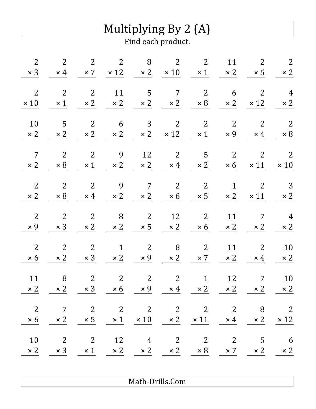 The Multiplying 1 To 122 (A) Math Worksheet From The in 2 Multiplication Worksheets