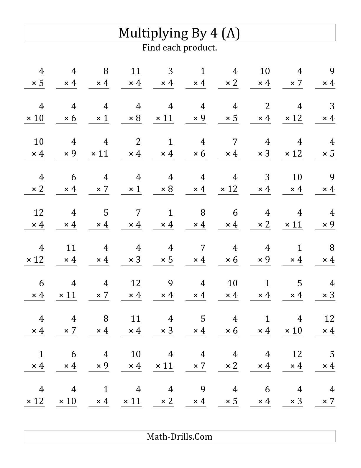 The Multiplying 1 To 124 (A) Math Worksheet From The in Multiplication Worksheets X5