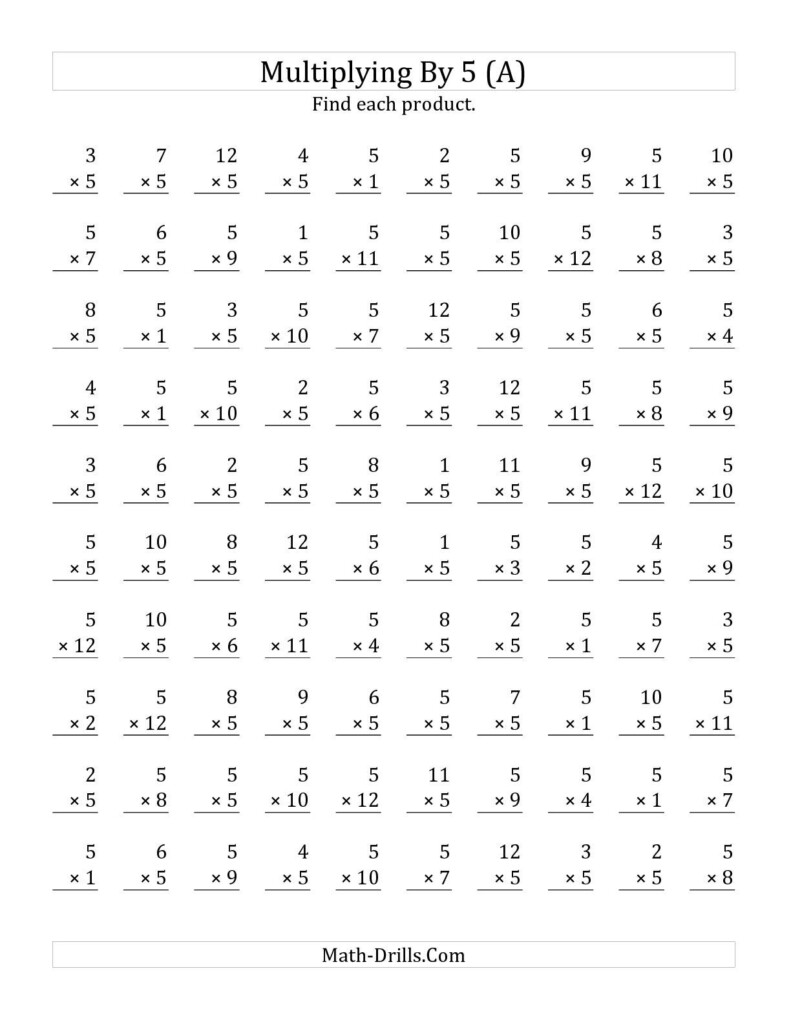 The Multiplying 1 To 125 (A) Math Worksheet From The With Printable Multiplication By 12 The Multiplying 1 To 125 (A) Math Worksheet From The With Printable Multiplication By 12