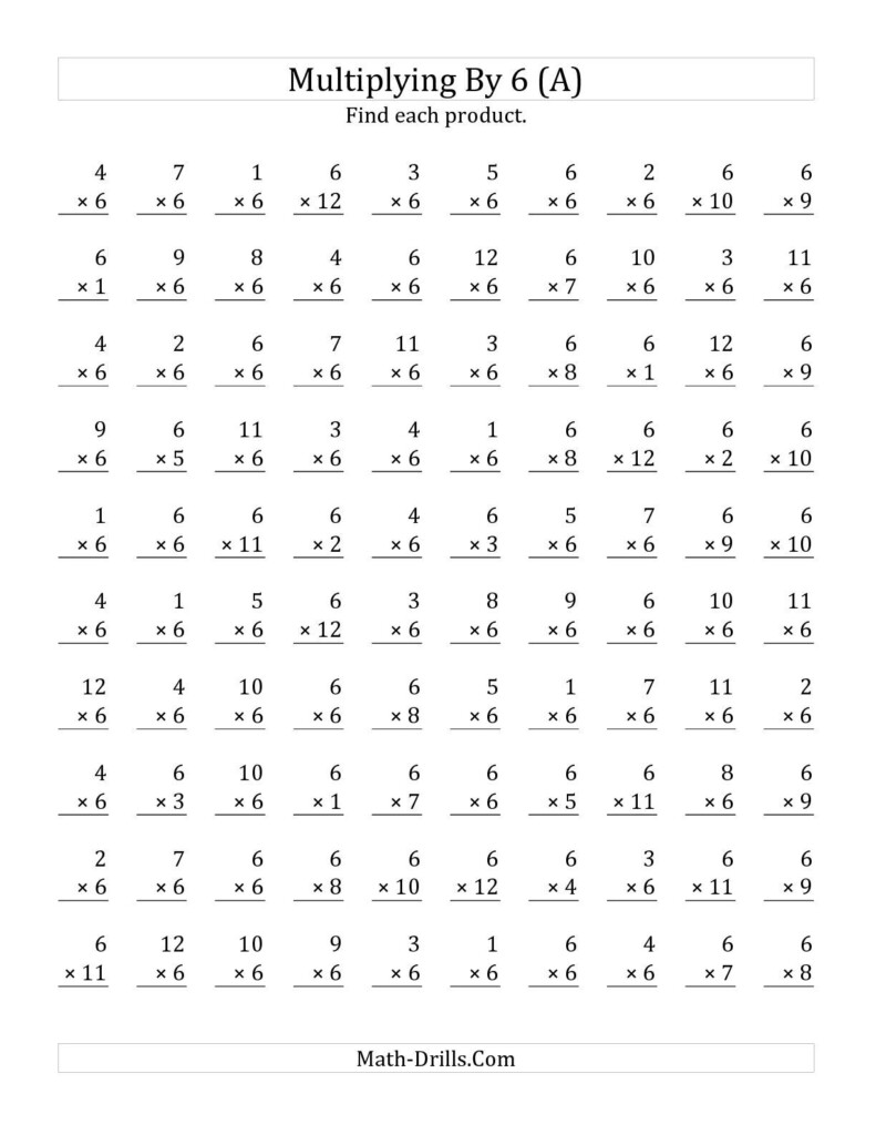 The Multiplying 1 To 126 (A) Math Worksheet From The Intended For 6 Multiplication Printable