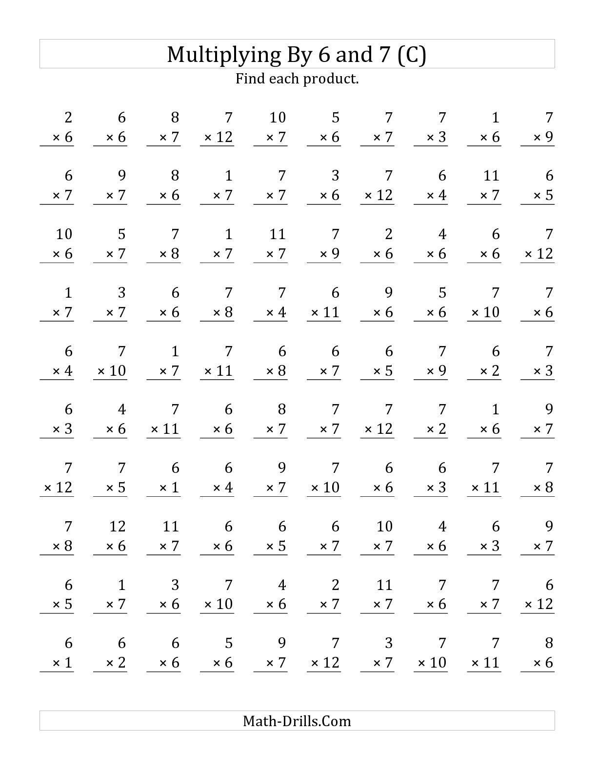 The Multiplying 1 To 126 And 7 (C) Math Worksheet From in 6 Multiplication Printable